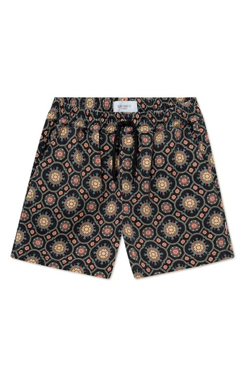 Shop Les Deux Tapestry Shorts In Black/surplus Green