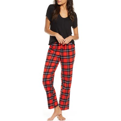 Rachel Parcell Knit & Plaid Fleece Pajamas, Red (Nordstrom Exclusive)
