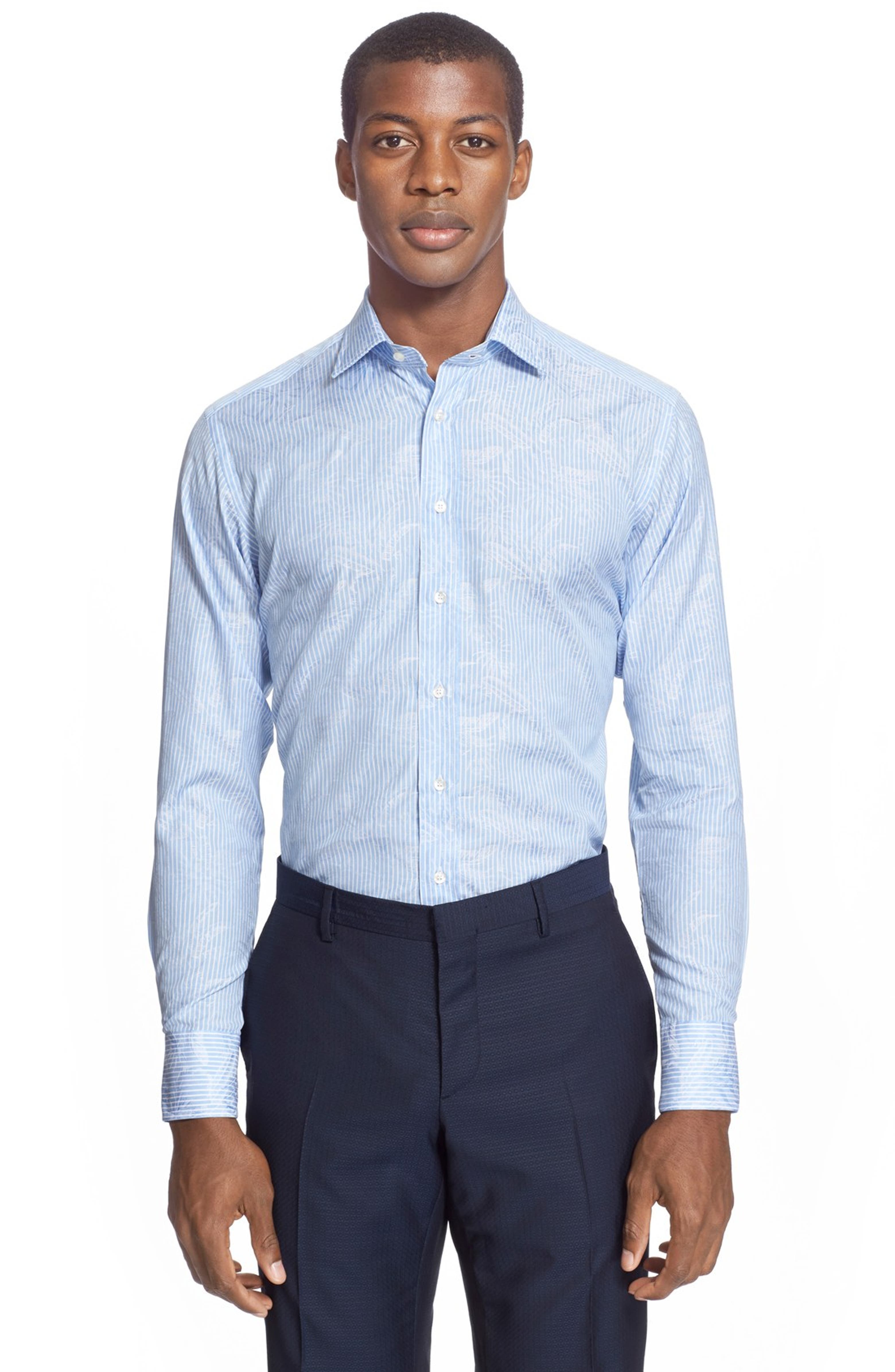 Etro Trim Fit Stripe Floral Jacquard Shirt | Nordstrom