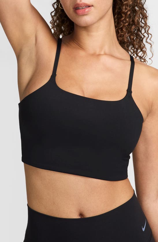 Nike Alate Versa Dri-fit Light Longline Sports Bra In Black/ Lt Orewood Brn