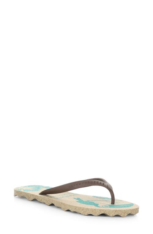Asportuguesas by Fly London Amazonia Flip Flop in Military/Brown Rubber