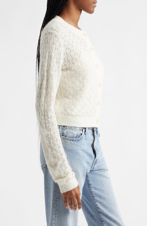 Shop Atm Anthony Thomas Melillo Alpaca & Wool Blend Pointelle Cardigan In Chalk