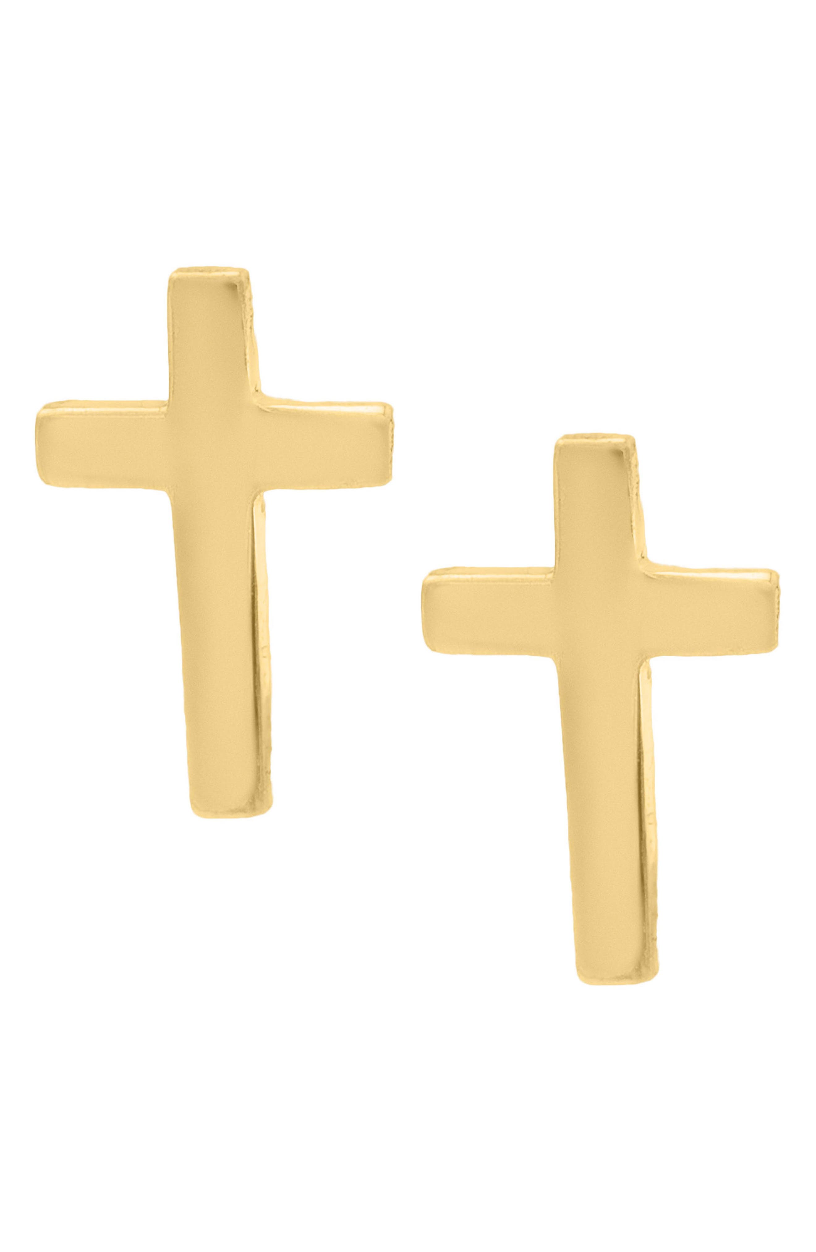 14k gold cross stud earrings