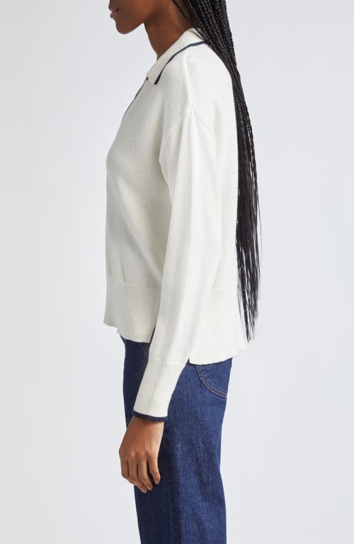 Shop Veronica Beard Koko Johnny Collar Polo Sweater In Ivory