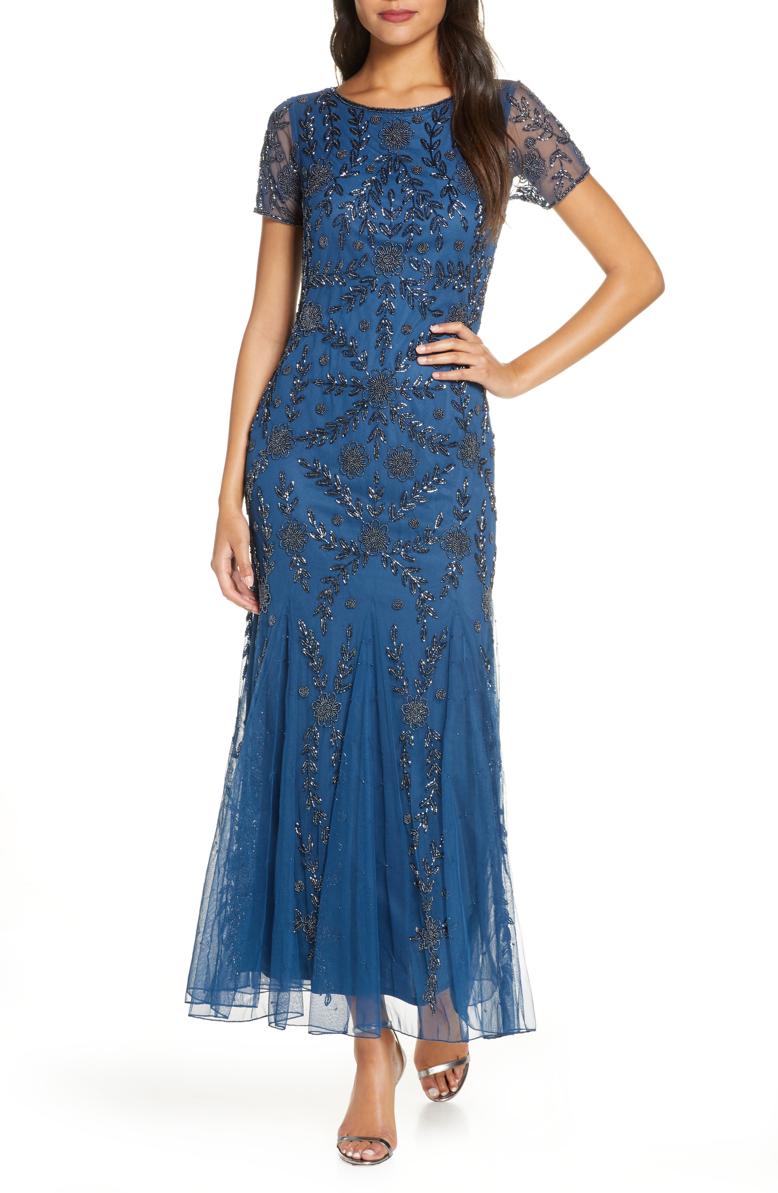 Pisarro nights embellished mesh fashion gown petite