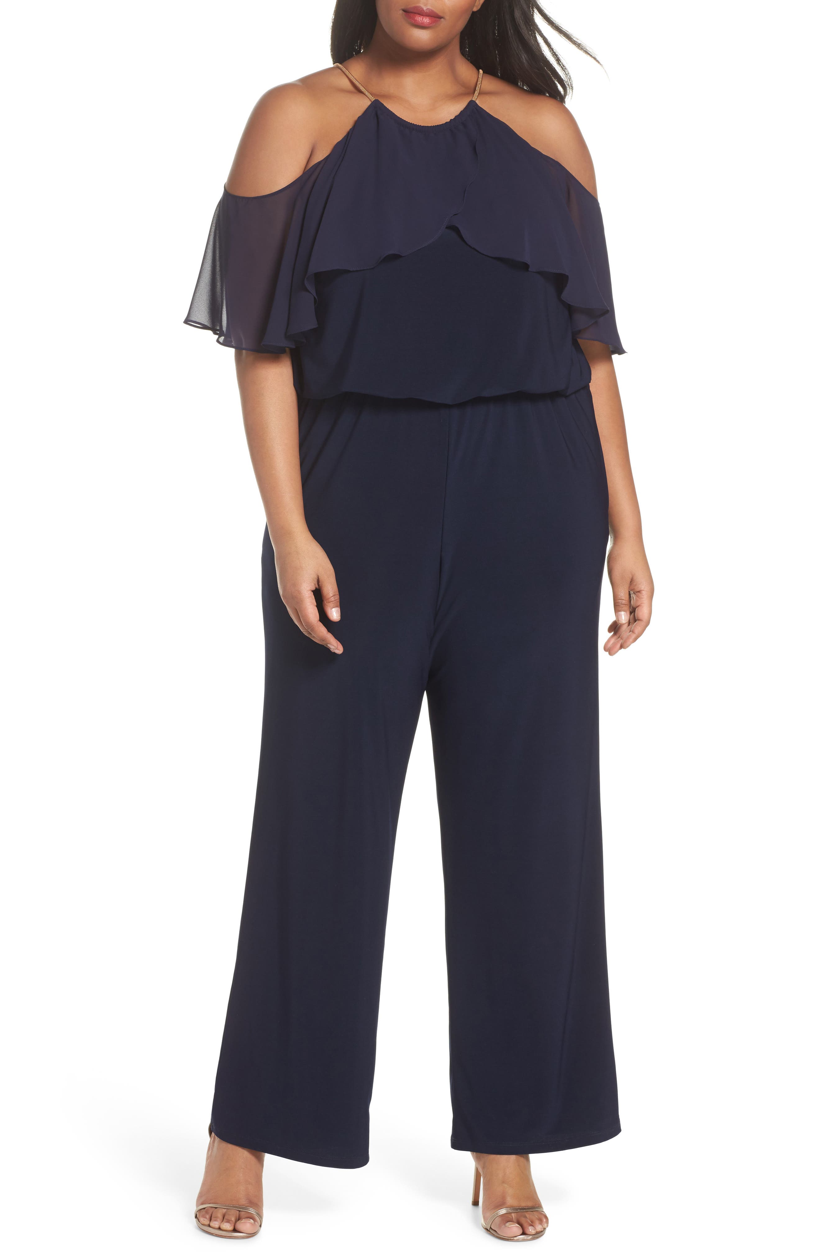 Xscape Chain Neck Cold Shoulder Jumpsuit (Plus Size) Nordstrom