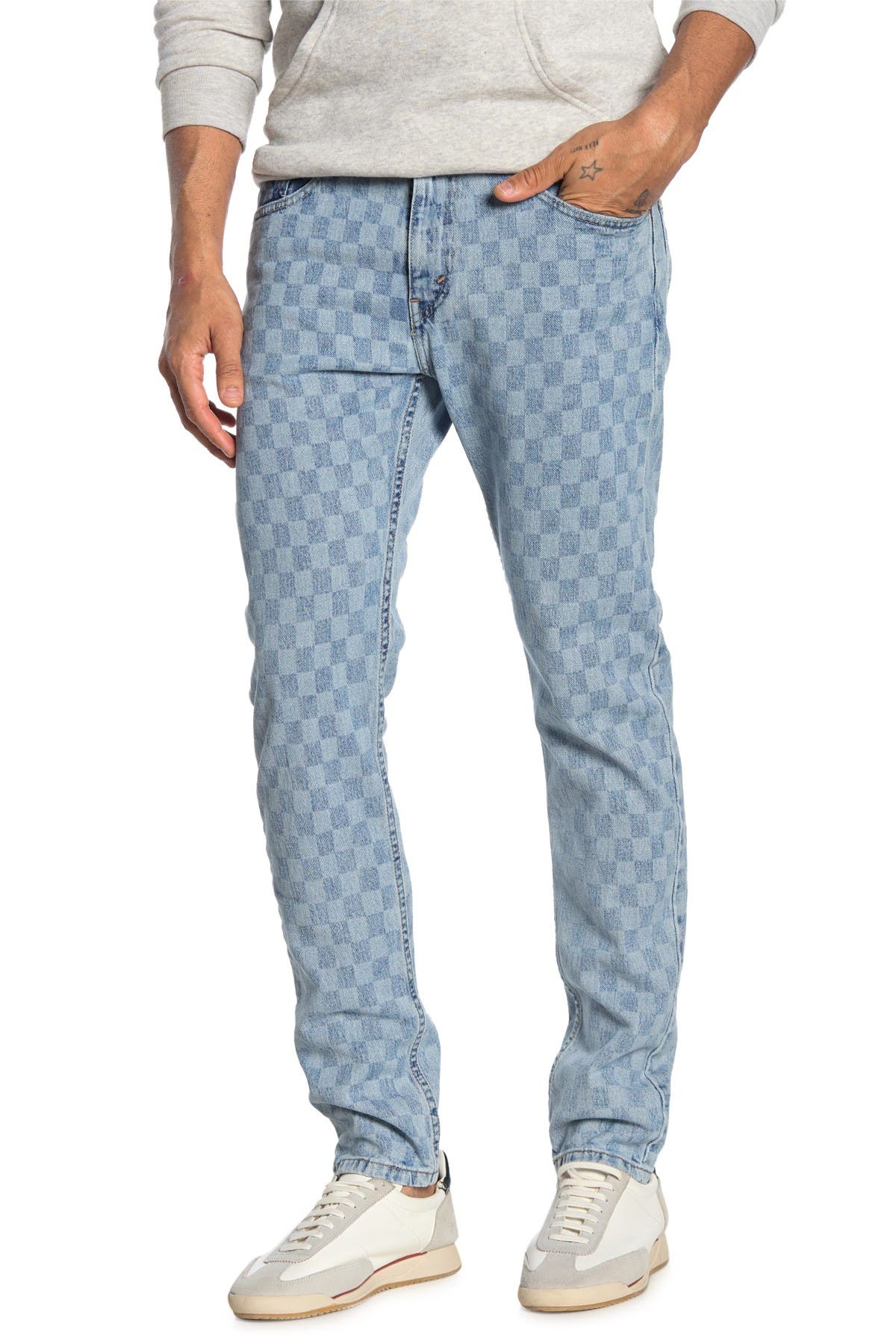 checkered denim jeans
