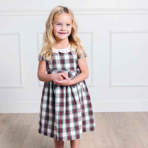 Hope & Henry Girls' Organic Ruffle Collar Party Dress, Kids In Ivory Holiday Tartan