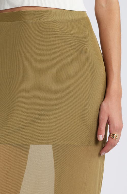 Open Edit Sheer Mesh Midi Skirt In Olive Brine