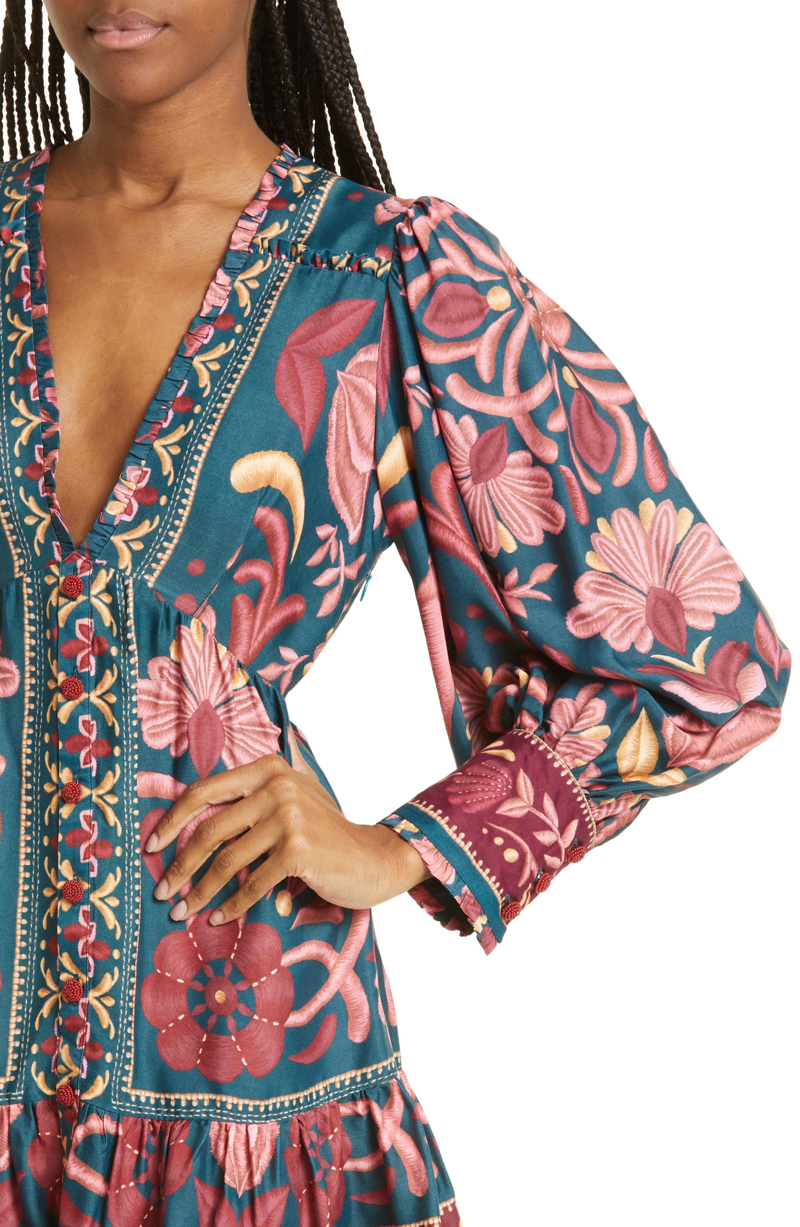 FARM Rio Seashell Tapestry Long Sleeve Minidress in Seasheel Tapestry Te |  Smart Closet