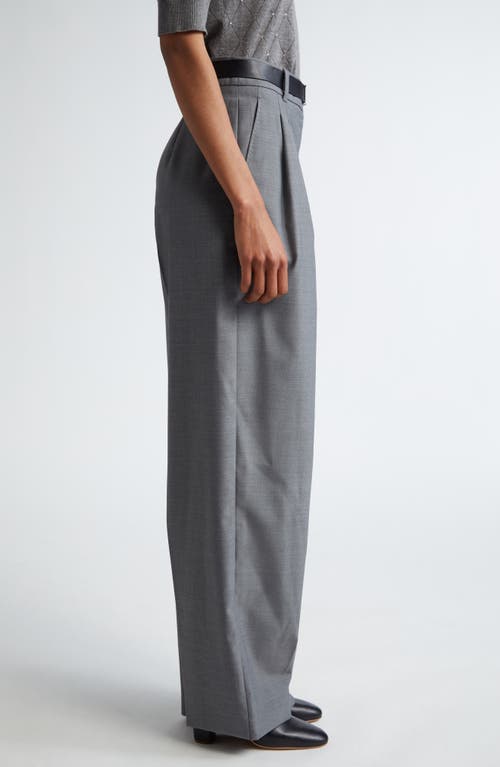 Shop Max Mara Studio Juanita Pleated Wool Blend Wide Leg Pants In Medium Grey