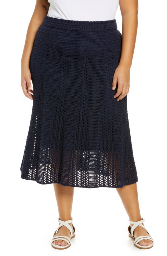 Vince Godet Organic Cotton Crochet Skirt In Navy