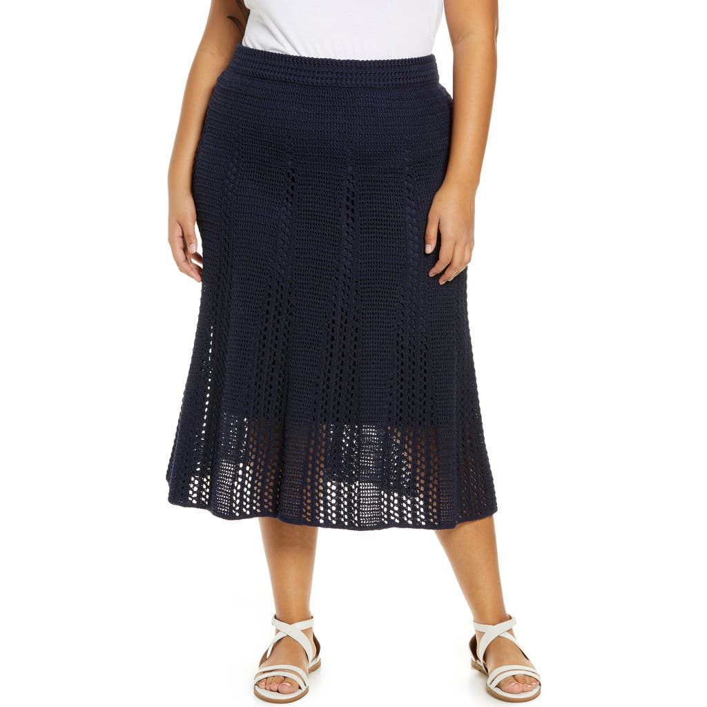 Vince Godet Organic Cotton Crochet Skirt In Navy