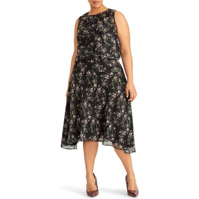 Plus Size Rachel Roy Collection Floral Print Midi Dress, Black