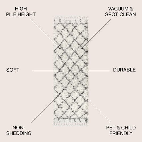 Jonathan Y Mercer Shag Plush Tassel Moroccan Geometric Area Rug In Ivory/gray