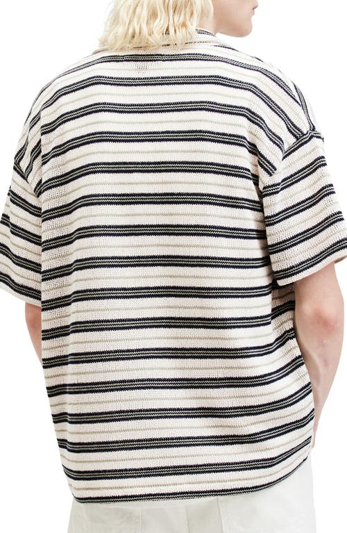 Shop Allsaints Jackson Oversize Stripe Short Sleeve Knit Button-up Shirt In Chalk White