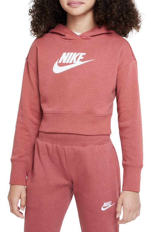 Shop Nike Kids' Club Crop Cotton Blend French Terry Hoodie In Canyon Rust/white