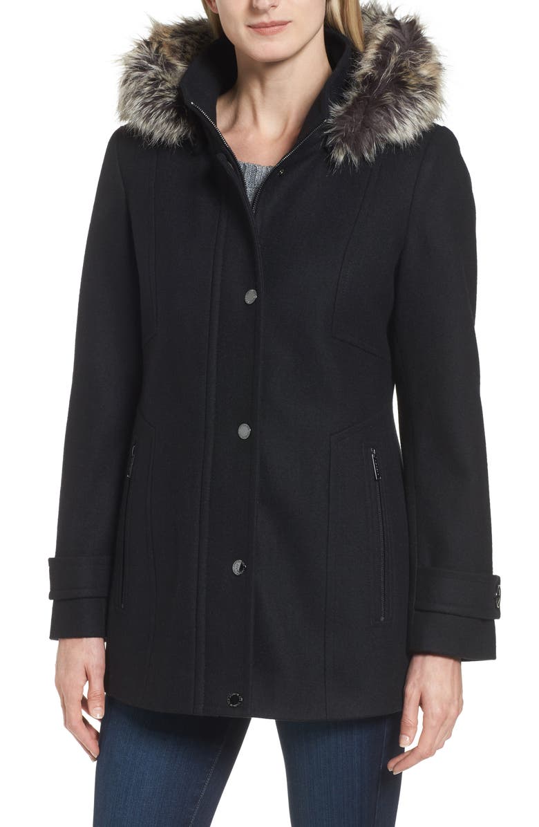 London Fog Peacoat with Faux Fur Trim | Nordstrom