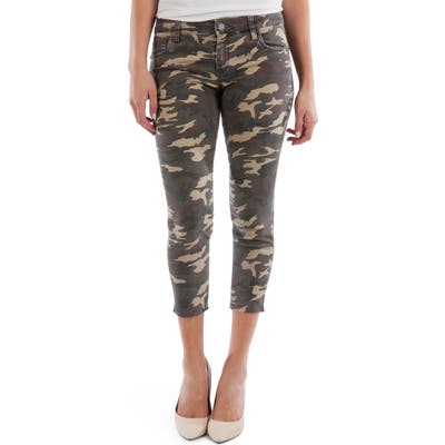 Kut From The Kloth Connie Camo Raw Hem Crop Skinny Jeans, Green
