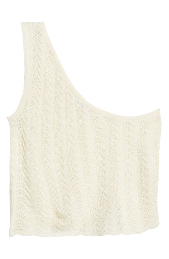 Shop Noisy May Sadie Pointelle One-shoulder Crop Sweater Tank In Eggnog Detailsolid