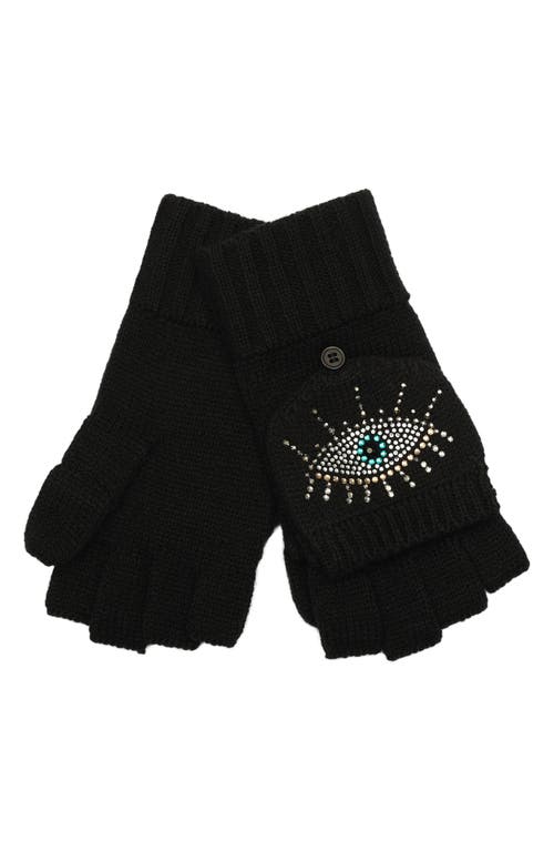 Kurt Geiger London Evil Eye Convertible Crystal Embellished Mittens In Black
