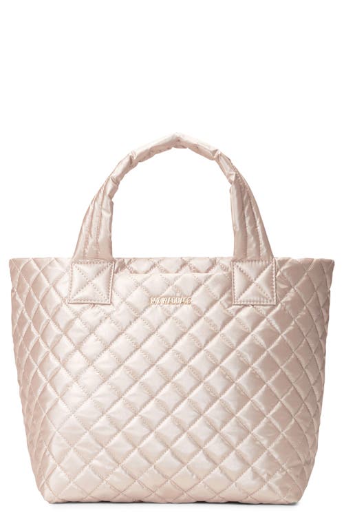 MZ Wallace Small Metro Diamond Quilted Deluxe Tote in Pale Rose Gold Metallic 