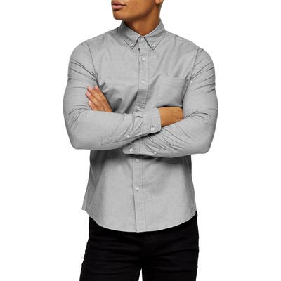 Topman Button-Down Oxford Shirt, Grey