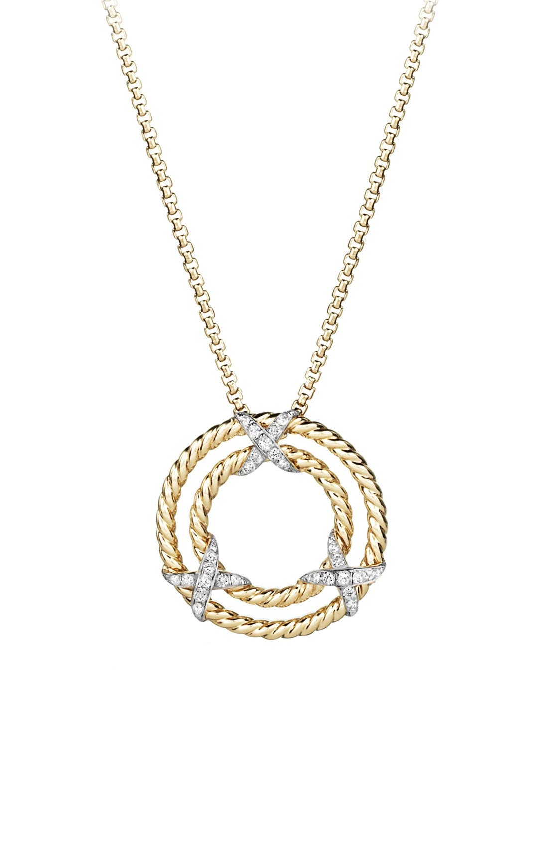 David Yurman 'X' Pendant Necklace with Diamonds in 18K Yellow Gold