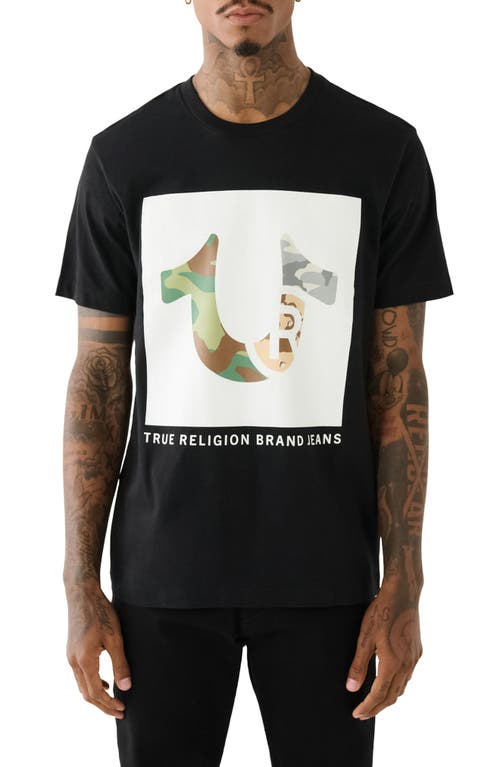 Multicolor Camo Cotton Graphic T-Shirt in Jet Black