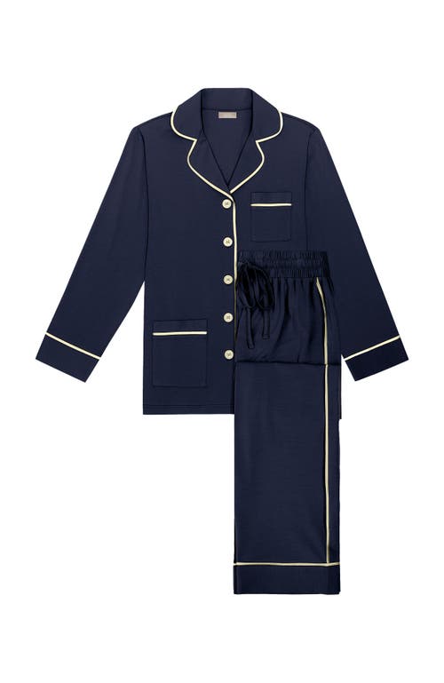 Shop Kip. Kip Luxe Stretch Cotton Pajama Set In Midnight Blue