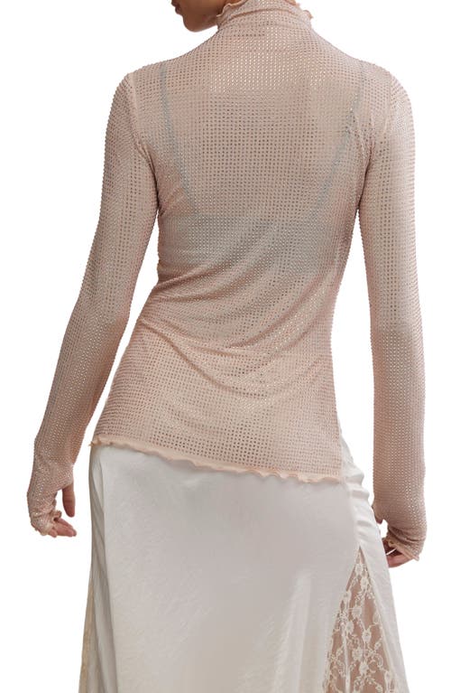 Shop Free People Dance All Night Crystal Embellished Sheer Long Sleeve Top In Peach