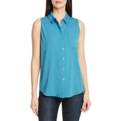 Nordstrom Signature Sleeveless Stretch Silk Shirt, Blue