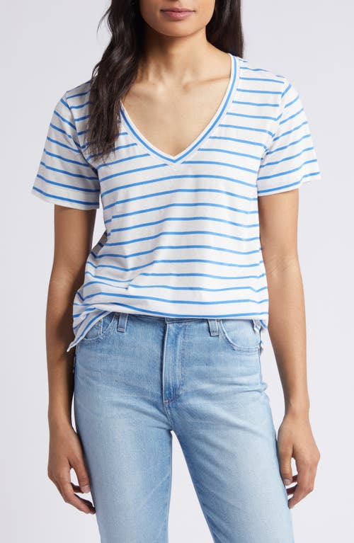 Clean Jersey V-Neck T-Shirt in Blue Stripe