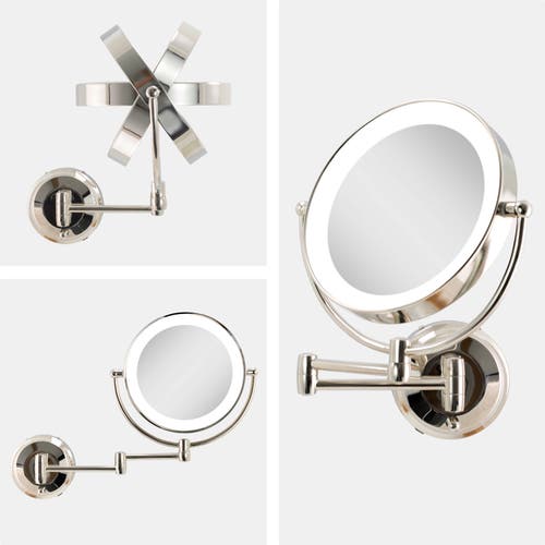 Zadro Lighted Wall Mounted Makeup Mirror With 10x/1x Magnification & Extendable Arm In Polished Nickel