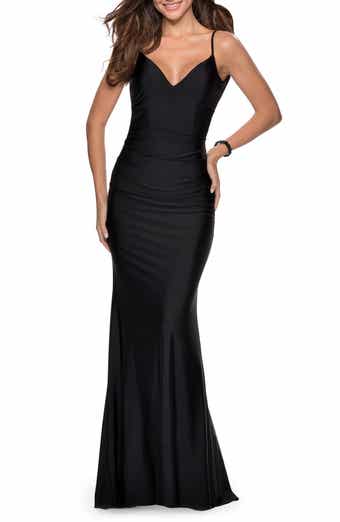 La femme cross back satin deals jersey gown