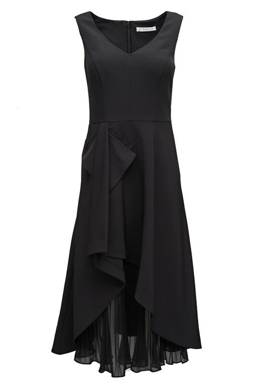 Shop Kay Unger Begonia Crepe & Chiffon Midi A-line Dress In Black