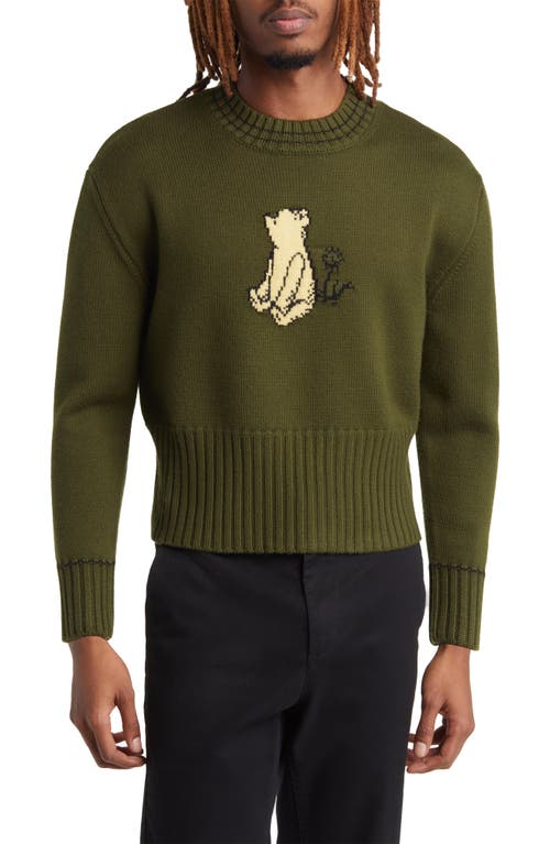 x Disney Winnie the Pooh Intarsia Merino Wool Sweater in Olive