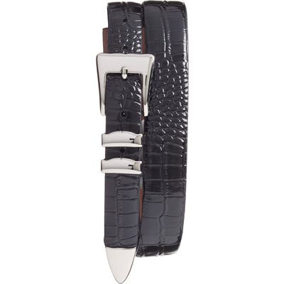 Torino Alligator Embossed Leather Belt, Black
