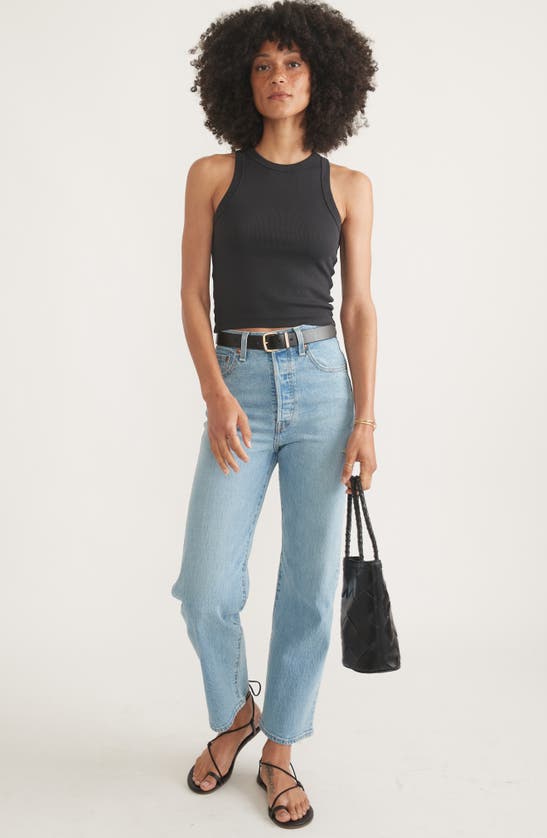 Shop Marine Layer Lexi Sun-in High Neck Crop Rib Tank In Faded Black