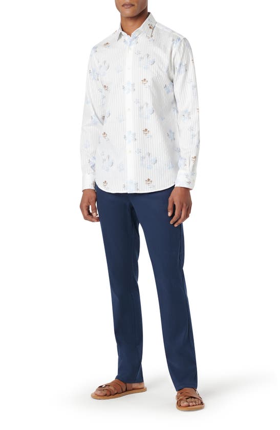 Shop Bugatchi Julian Floral Stripe Button-up Shirt In Sky