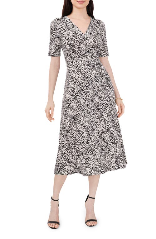 Chaus Animal Print Belted Faux-Wrap Midi Dress Ivory at Nordstrom,