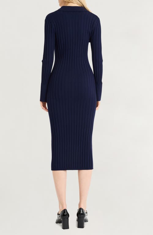 Shop Luxely Long Sleeve Rib Body-con Dress In Evening Blue