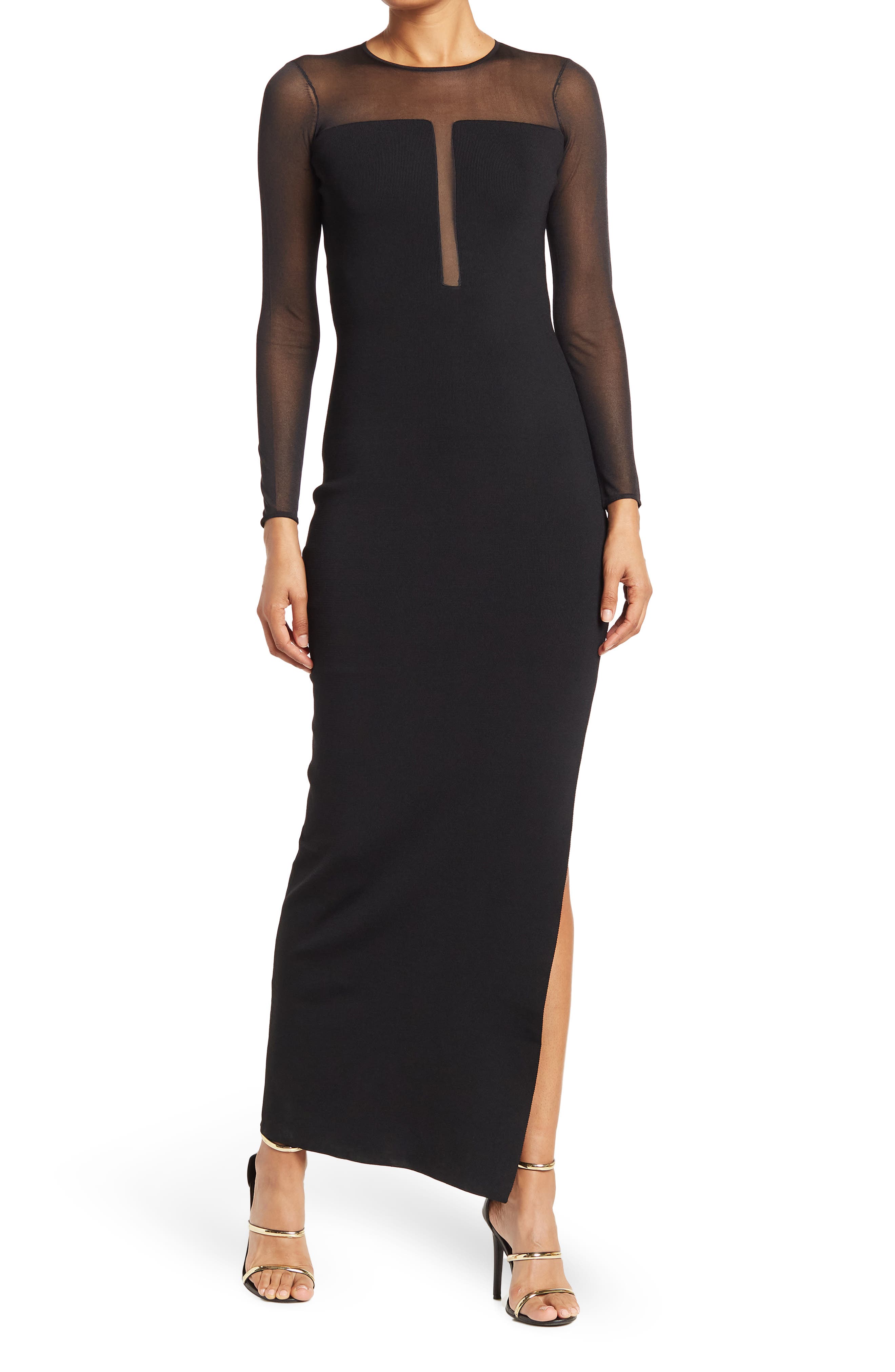 Reiss Sabrina Plunge Neck Sheer Maxi 
