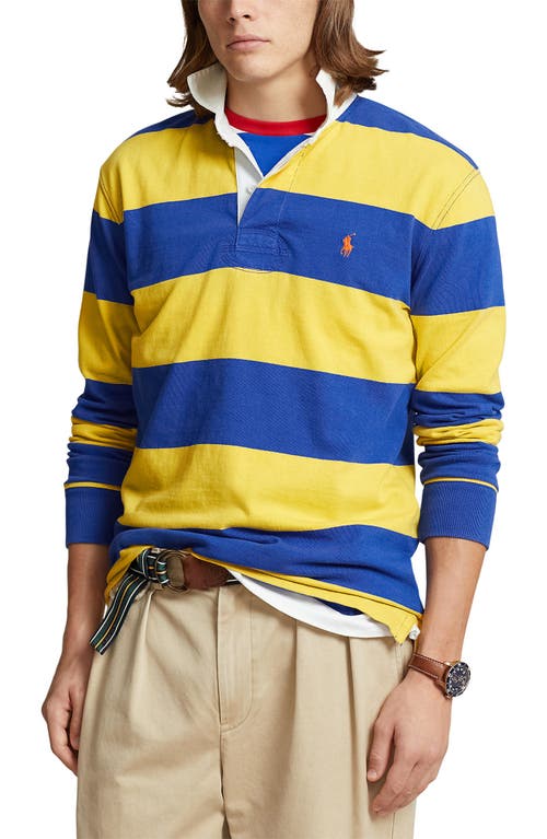 Shop Polo Ralph Lauren Stripe Cotton Rugby Shirt In Chrome Yellow/cruise Royal