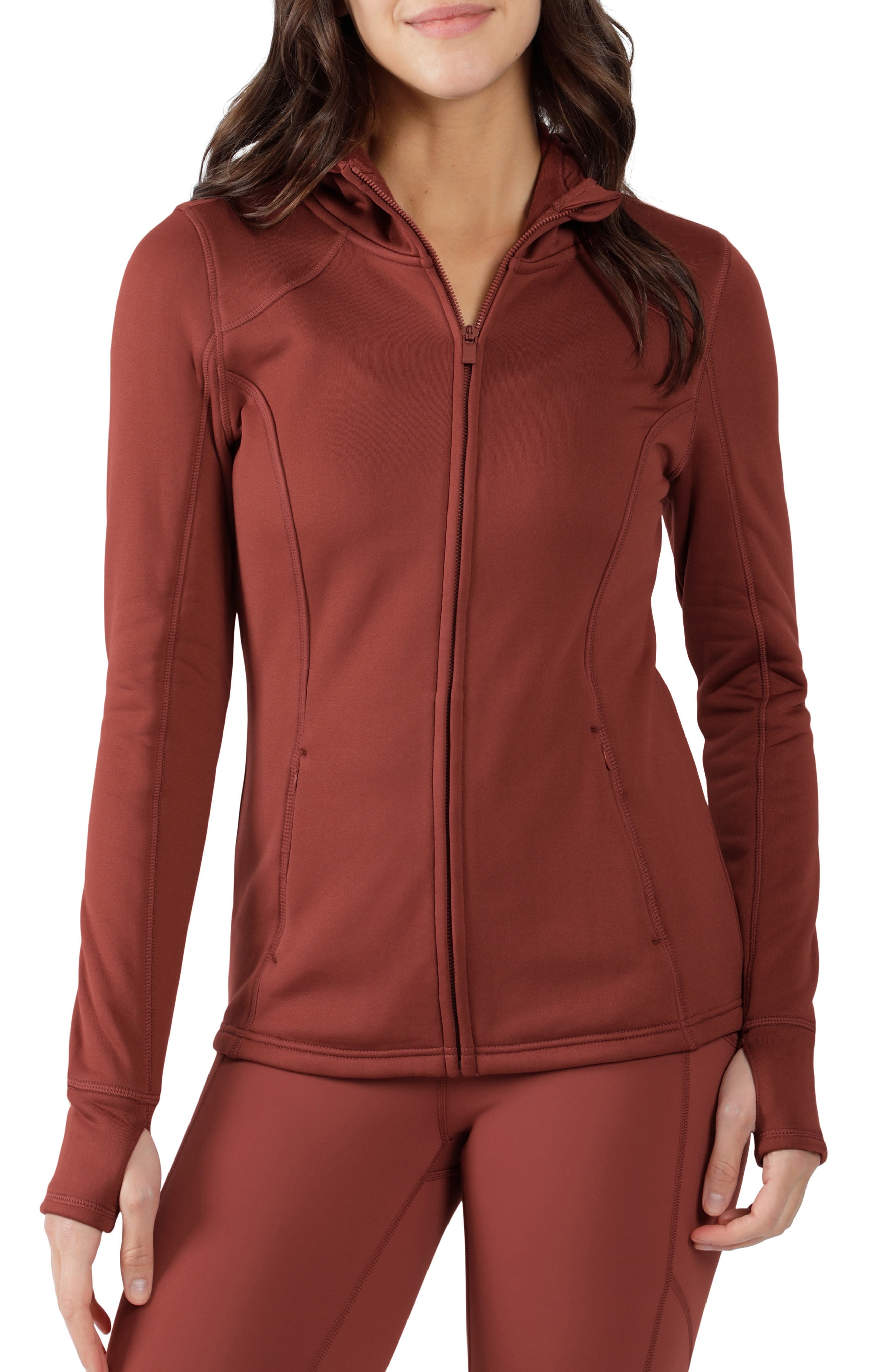 90 DEGREE BY REFLEX Scuba Fleece Thumbhole Cuff Zip Hoodie Nordstromrack