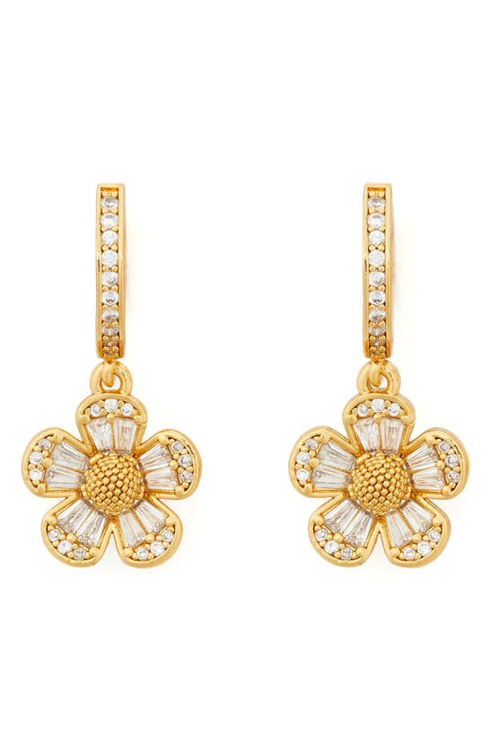 Shop Kate Spade Fleurette Cubic Zirconia Huggie Drop Earrings In Clear/ Gold