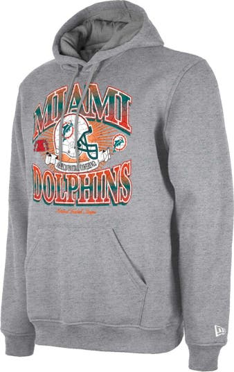 Men's New Era Heather Gray Miami Dolphins Retro Pullover Hoodie