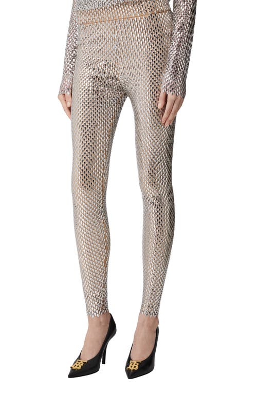 burberry Bobby Sheer Metallic Mesh Leggings in Silver