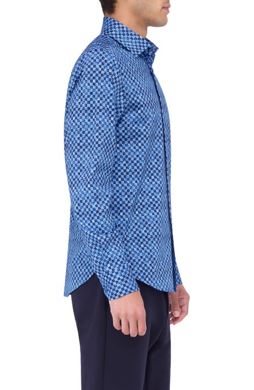 Shop Bugatchi James Ooohcotton® Checkerboard Button-up Shirt In Classic Blue