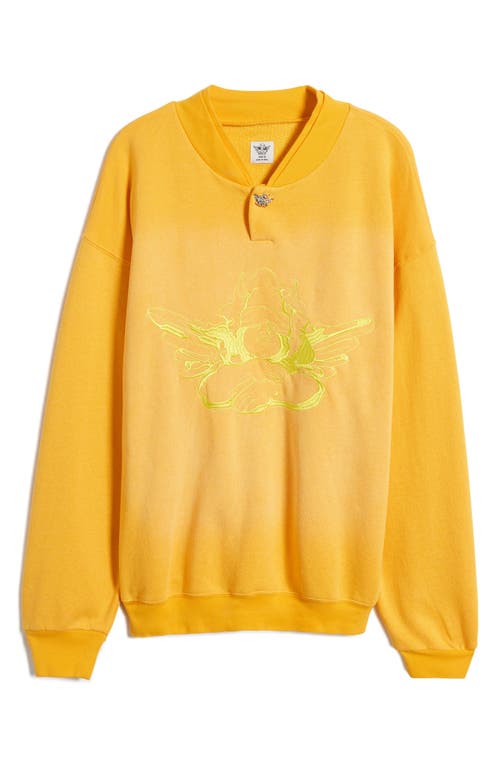 Shop Boys Lie Fool's Gold Embroidered Graphic Sweatshirt In Yellow